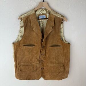 Vintage Tan Suede Men's Vest Button Front Flap Pockets XL